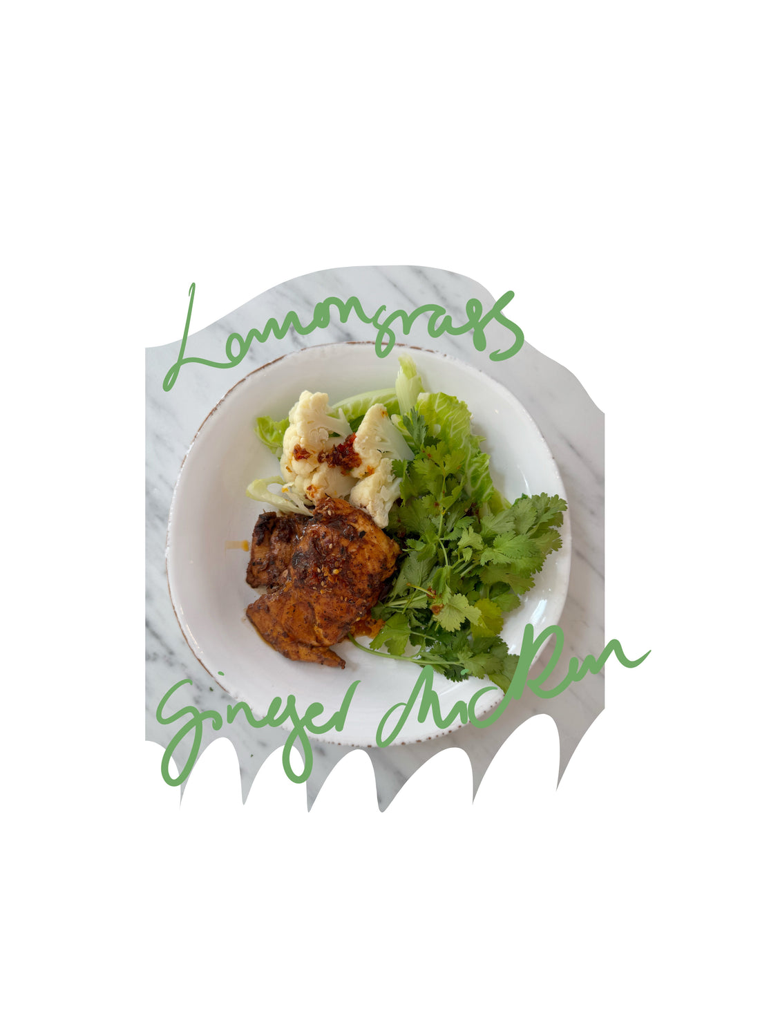 Lemongrass chicken thighs with cauliflower, coriander and chilli sambal