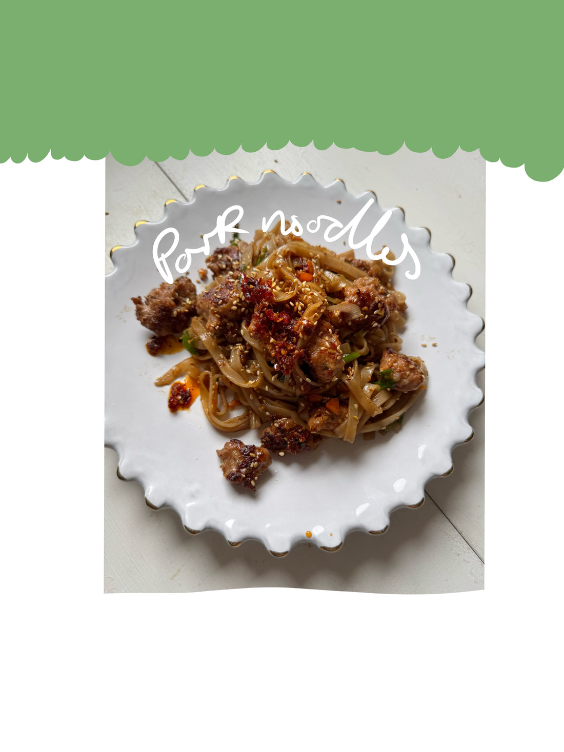 Asian-style pork noodles with chilli sambal, sesame and vegetables